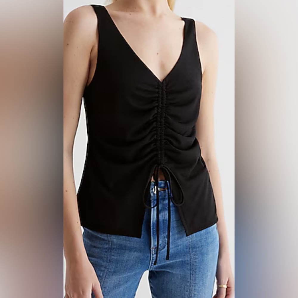 Express V-Neck Ruched Split Hem Tie Tank  NWT. SZ SM